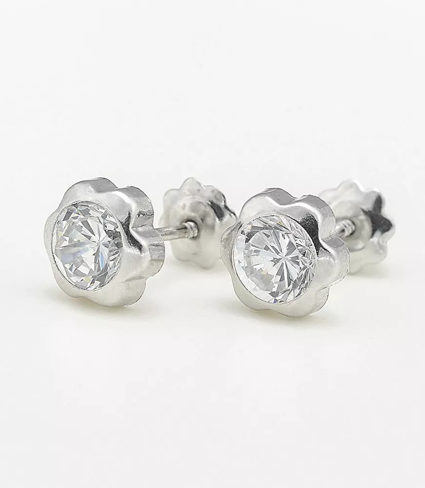 PENDIENTE DE BEBE FLOR ORO BLANCO 18 KTS CON CIRCONITA 