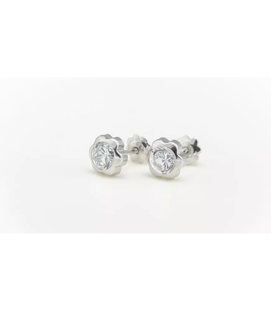 PENDIENTE DE BEBE FLOR ORO BLANCO 18 KTS CON CIRCONITA 