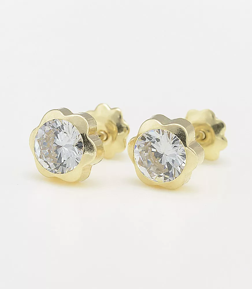 PENDIENTE DE BEBE FLOR CON ORO 18 KTS CON CIRCONITA 