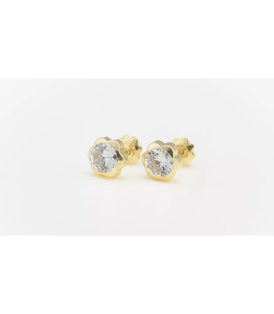 PENDIENTE DE BEBE FLOR CON ORO 18 KTS CON CIRCONITA 