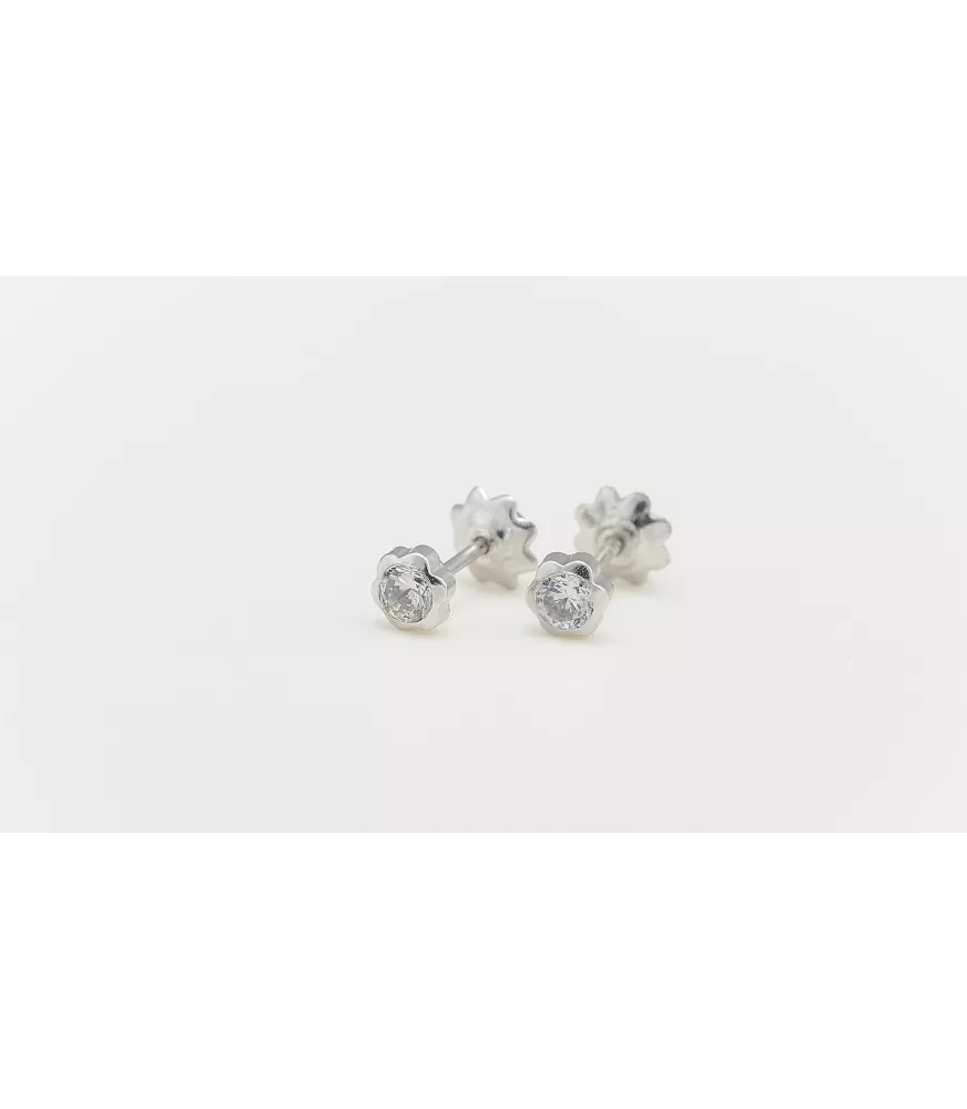 PENDIENTE DE BEBE FLOR ORO BLANCO 18 KTS CON CIRCONITA 