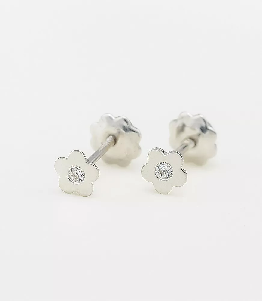 PENDIENTE DE BEBE FLOR ORO BLANCO 18 KTS CON CIRCONITA 