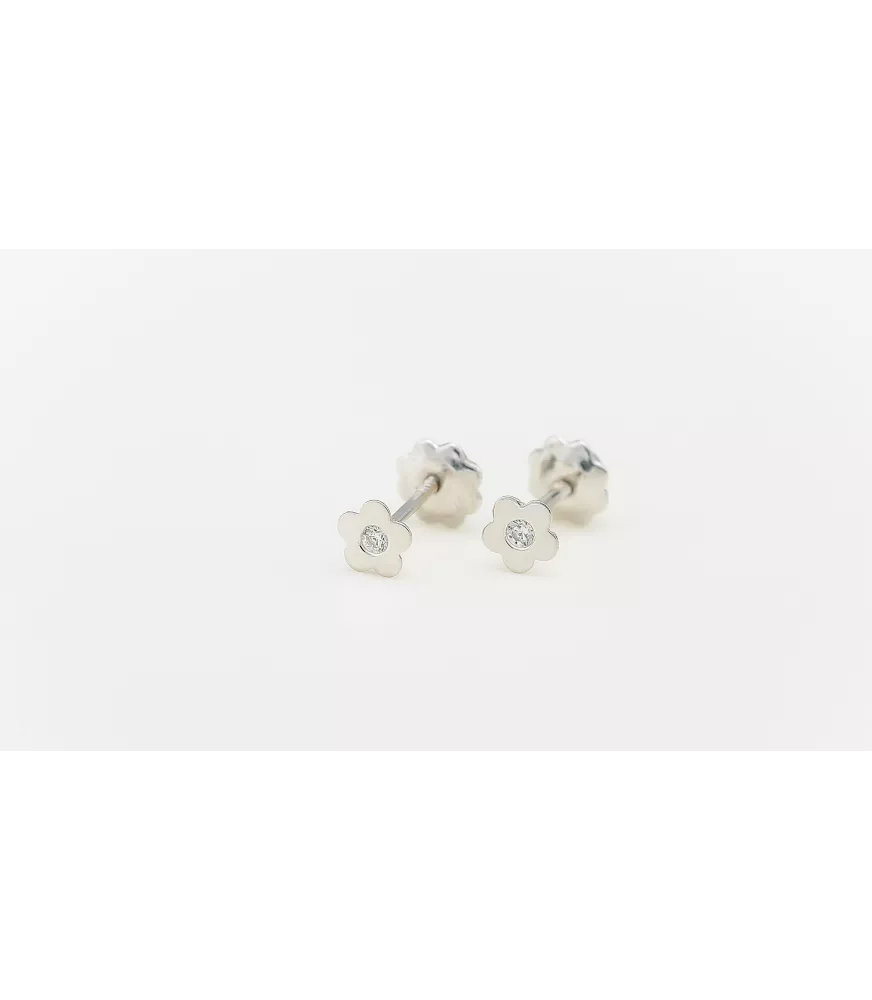PENDIENTE DE BEBE FLOR ORO BLANCO 18 KTS CON CIRCONITA 