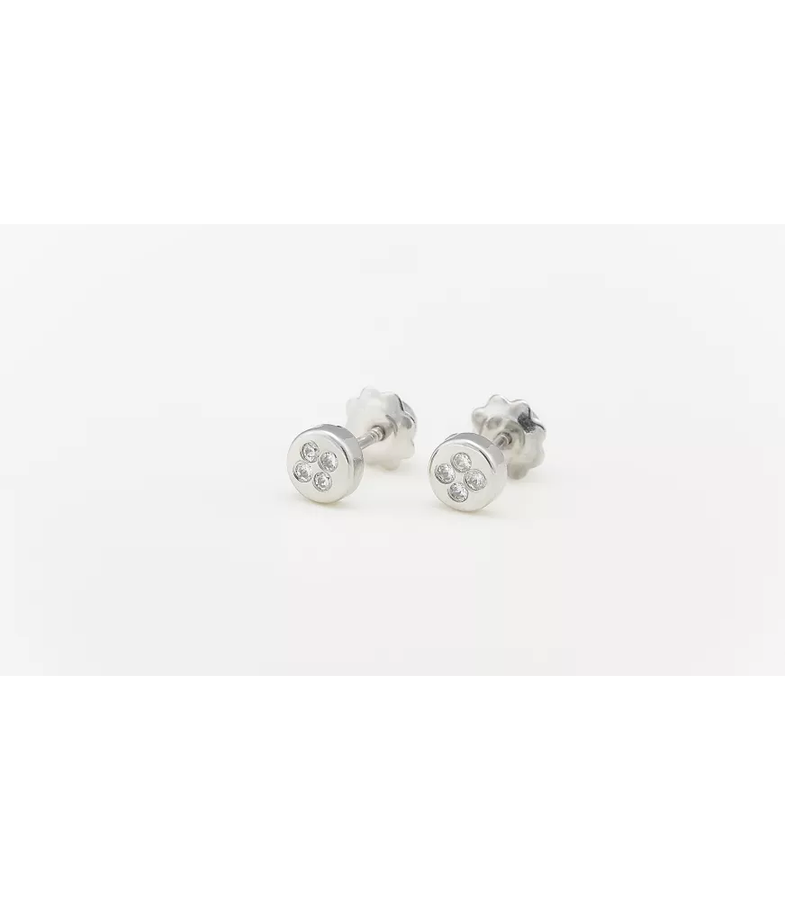 PENDIENTE DE BEBE BOTÓN ORO BLANCO 18 KTS CON 4 CIRCONITAS
