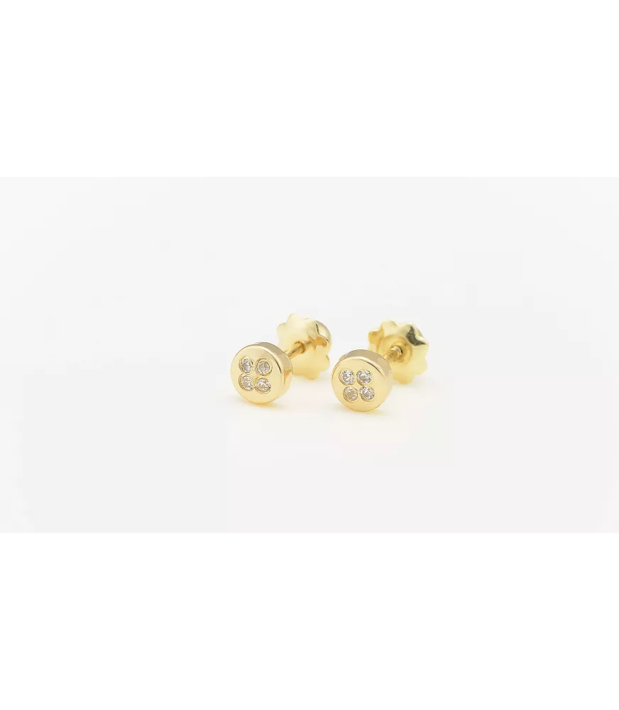 PENDIENTE DE BEBE BOTÓN ORO  18 KTS CON 4 CIRCONITAS