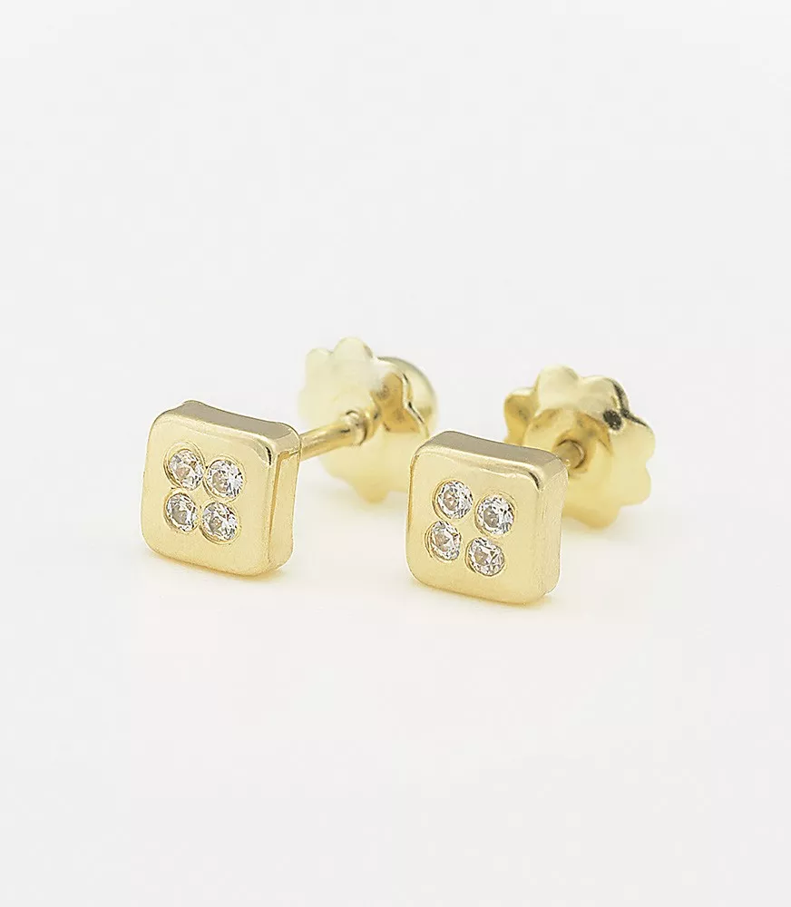 PENDIENTE DE BEBE CUADRADO ORO 18 KTS CON 4 CIRCONITAS