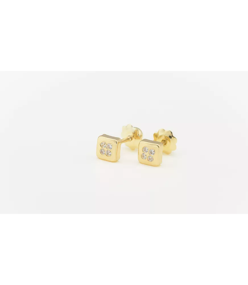 PENDIENTE DE BEBE CUADRADO ORO 18 KTS CON 4 CIRCONITAS