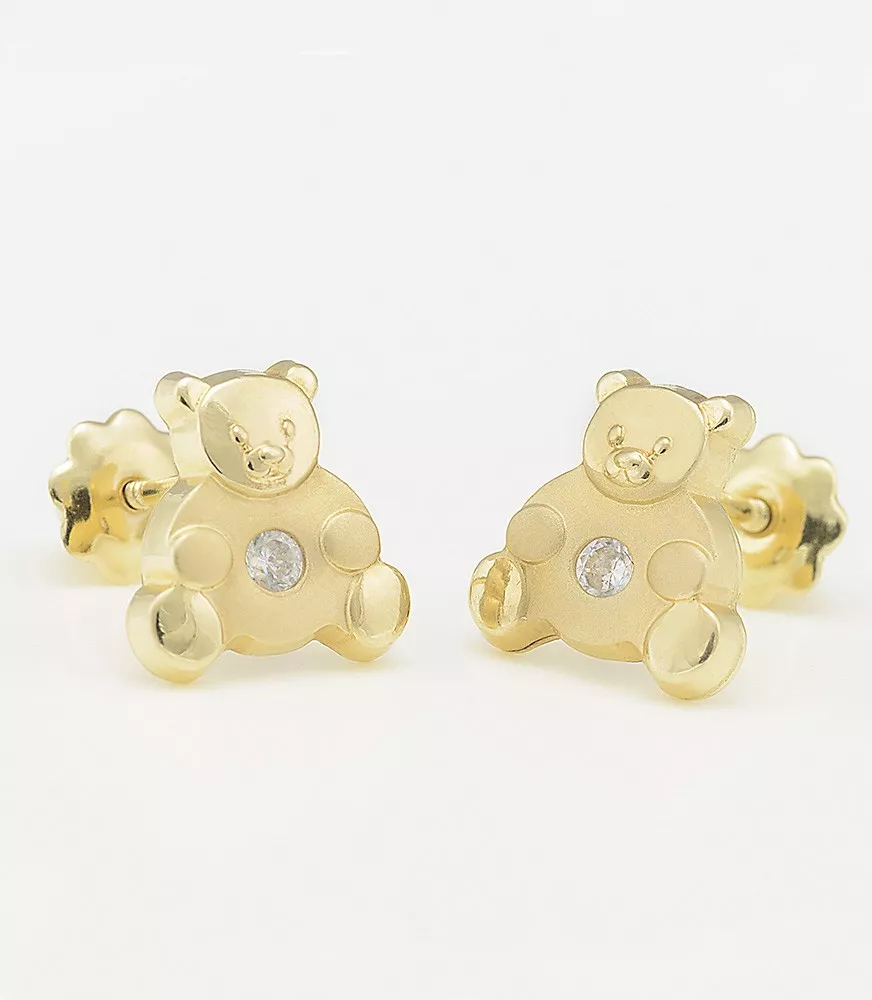 PENDIENTE DE BEBE OSO GRANDE ORO 18 KTS CON CIRCONITA.