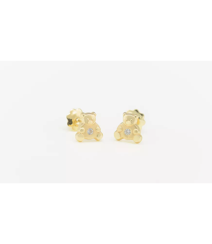 PENDIENTE DE BEBÉ OSO PEQUEÑO ORO 18 KTS CON CIRCONITA.