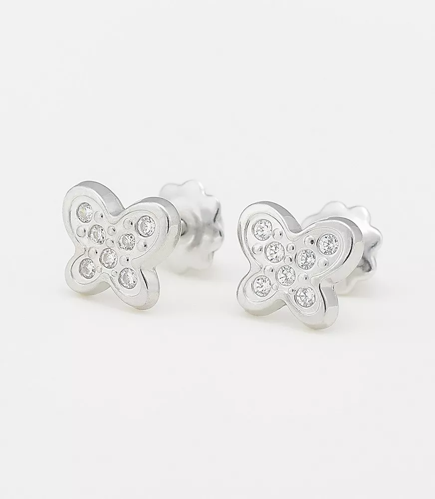 PENDIENTE DE BEBÉ MARIPOSA ORO BLANCO 18 KTS CON CIRCONITAS.