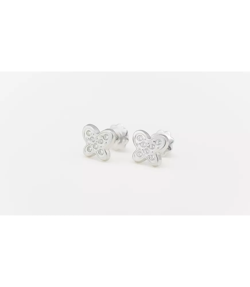 PENDIENTE DE BEBÉ MARIPOSA ORO BLANCO 18 KTS CON CIRCONITAS.