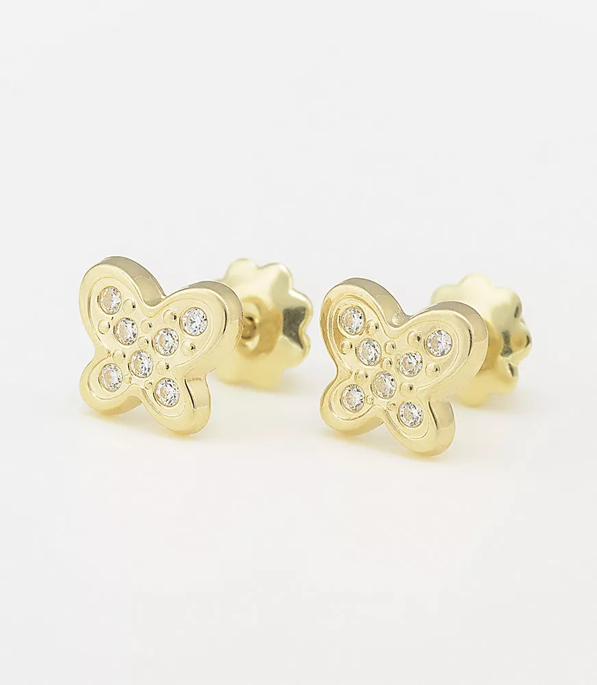 PENDIENTE DE BEBÉ MARIPOSA ORO 18 KTS CON CIRCONITAS.