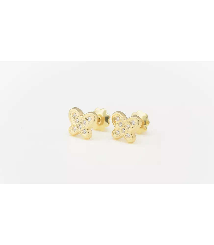PENDIENTE DE BEBÉ MARIPOSA ORO 18 KTS CON CIRCONITAS.