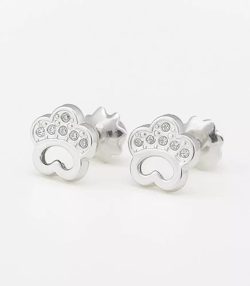 PENDIENTE DE BEBÉ HUELLA CALADA ORO BLANCO 18 KTS CON CIRCONITAS.