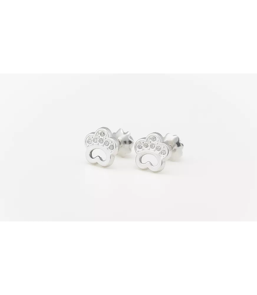 PENDIENTE DE BEBÉ HUELLA CALADA ORO BLANCO 18 KTS CON CIRCONITAS.