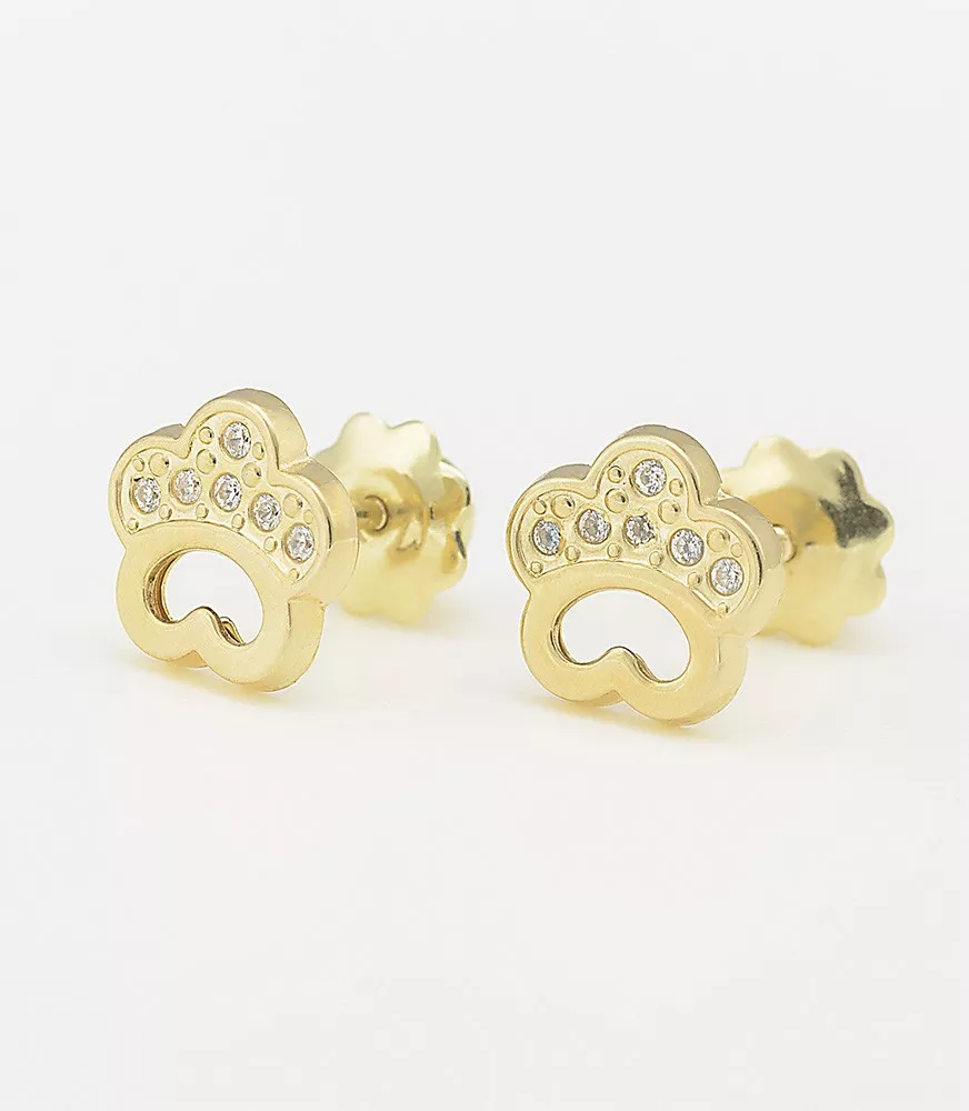 PENDIENTE DE BEBÉ HUELLA CALADA ORO 18 KTS CON CIRCONITAS.