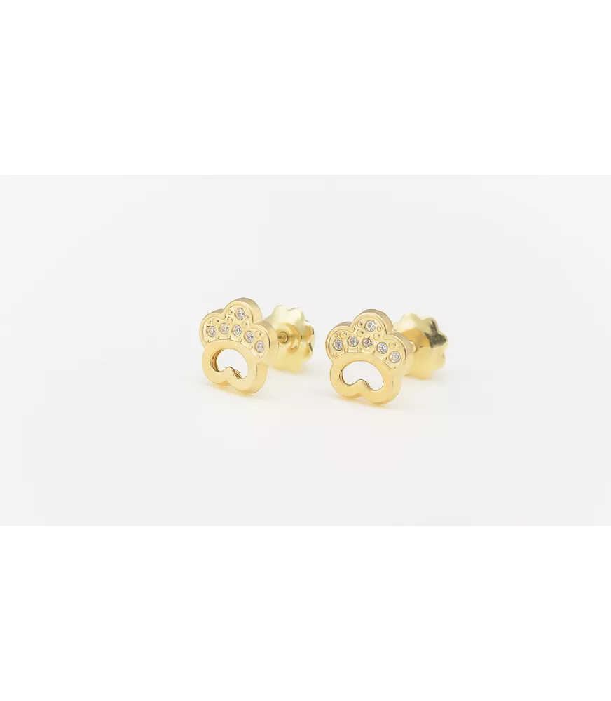 PENDIENTE DE BEBÉ HUELLA CALADA ORO 18 KTS CON CIRCONITAS.