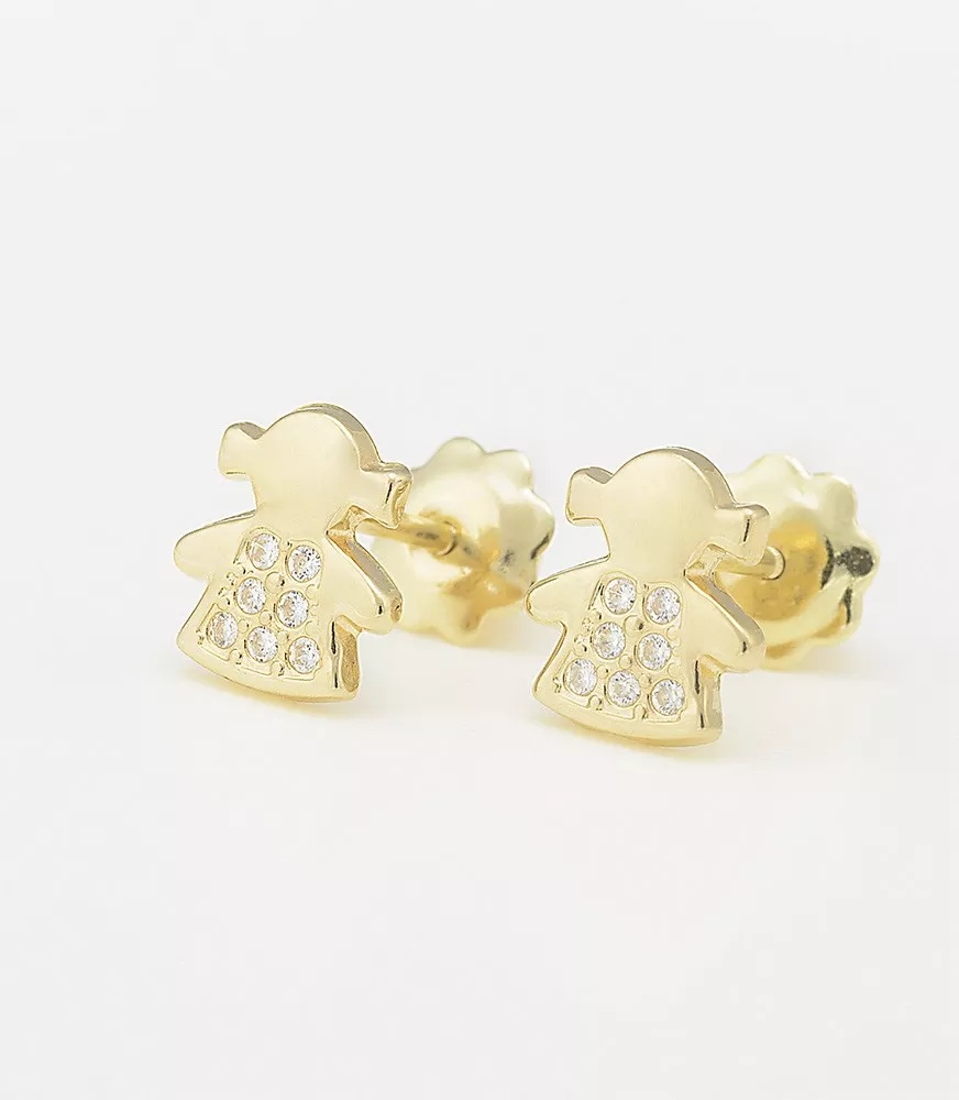 PENDIENTE DE BEBÉ NIÑA ORO 18 KTS CON CIRCONITAS.