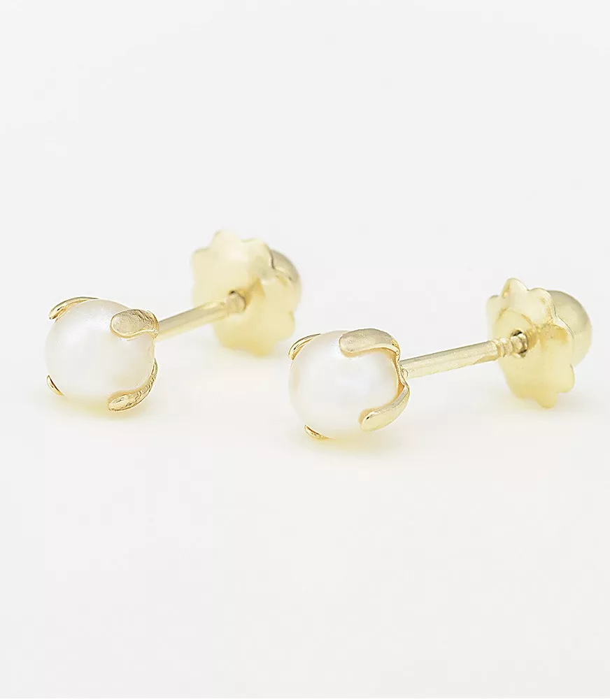 PENDIENTE DE BEBÉ PERLA MEDIANA ORO 18 KTS CON GARRAS.