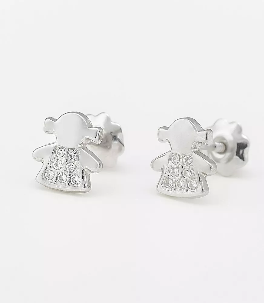 PENDIENTE DE BEBÉ NIÑA ORO BLANCO 18 KTS CON CIRCONITAS.