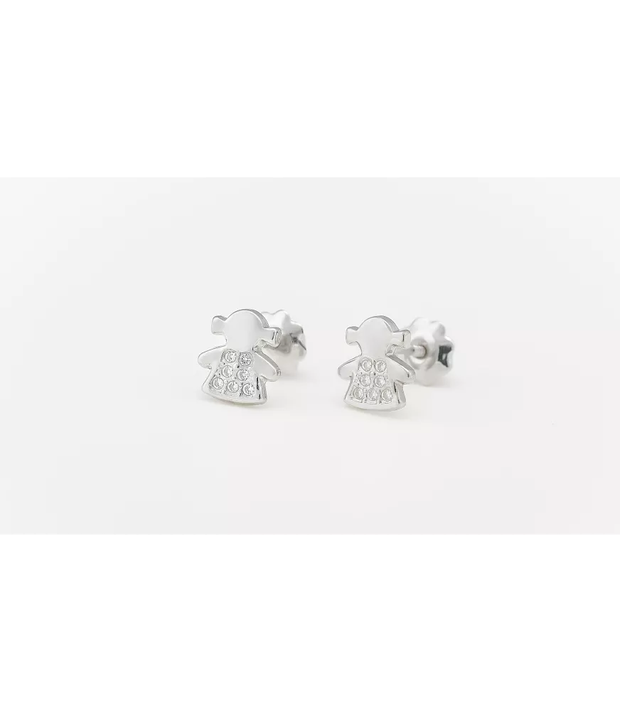 PENDIENTE DE BEBÉ NIÑA ORO BLANCO 18 KTS CON CIRCONITAS.