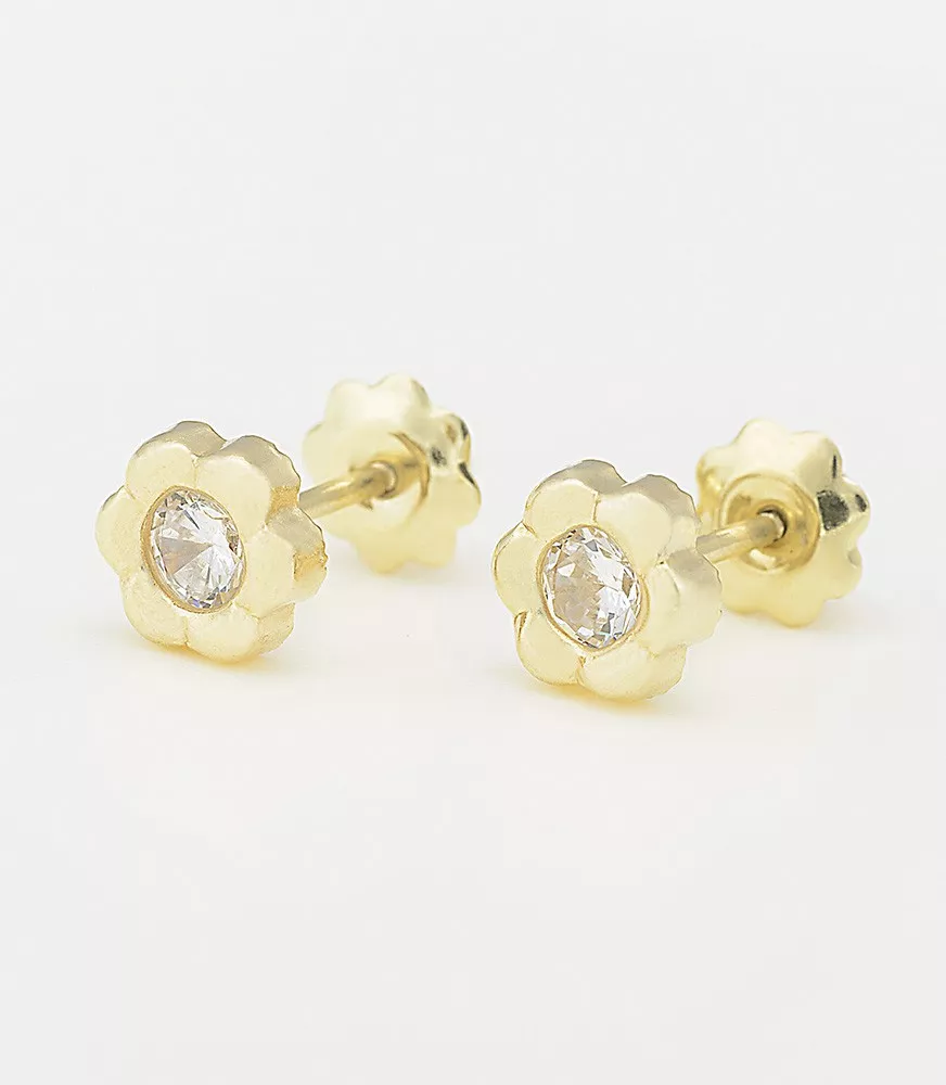 PENDIENTE DE BEBÉ FLOR 6 PÉTALOS PEQUEÑA ORO 18 KTS.