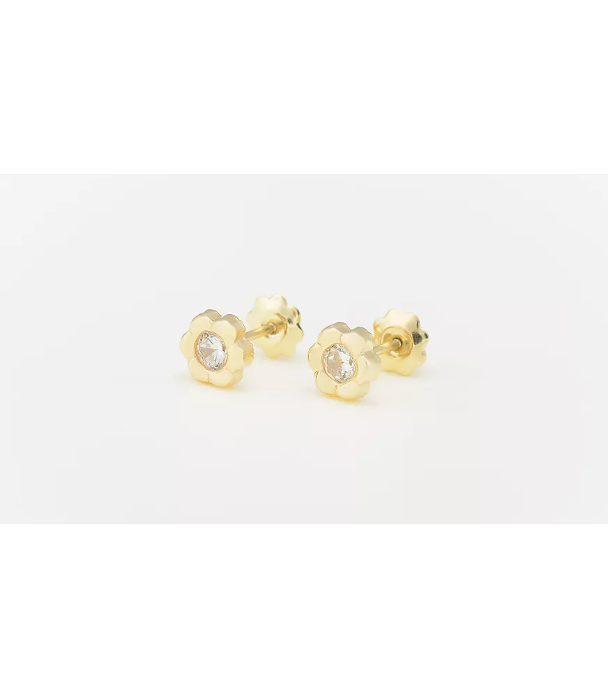 PENDIENTE DE BEBÉ FLOR 6 PÉTALOS PEQUEÑA ORO 18 KTS.