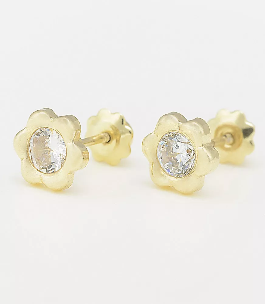 PENDIENTE DE BEBÉ FLOR 6 PÉTALOS MEDIANA ORO 18 KTS.