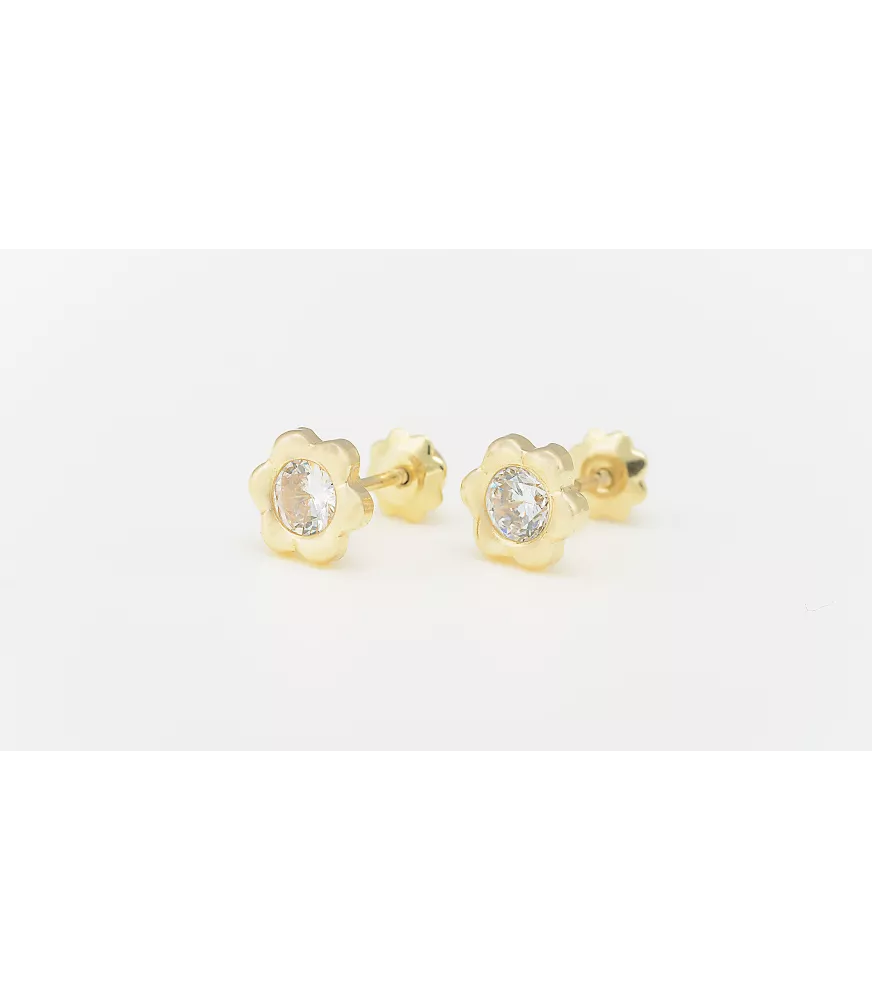 PENDIENTE DE BEBÉ FLOR 6 PÉTALOS MEDIANA ORO 18 KTS.