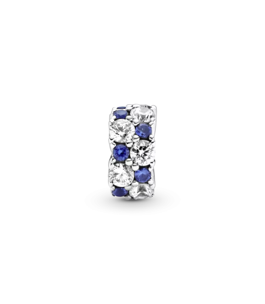 Clip en plata de ley Brillos Azules y Transparentes