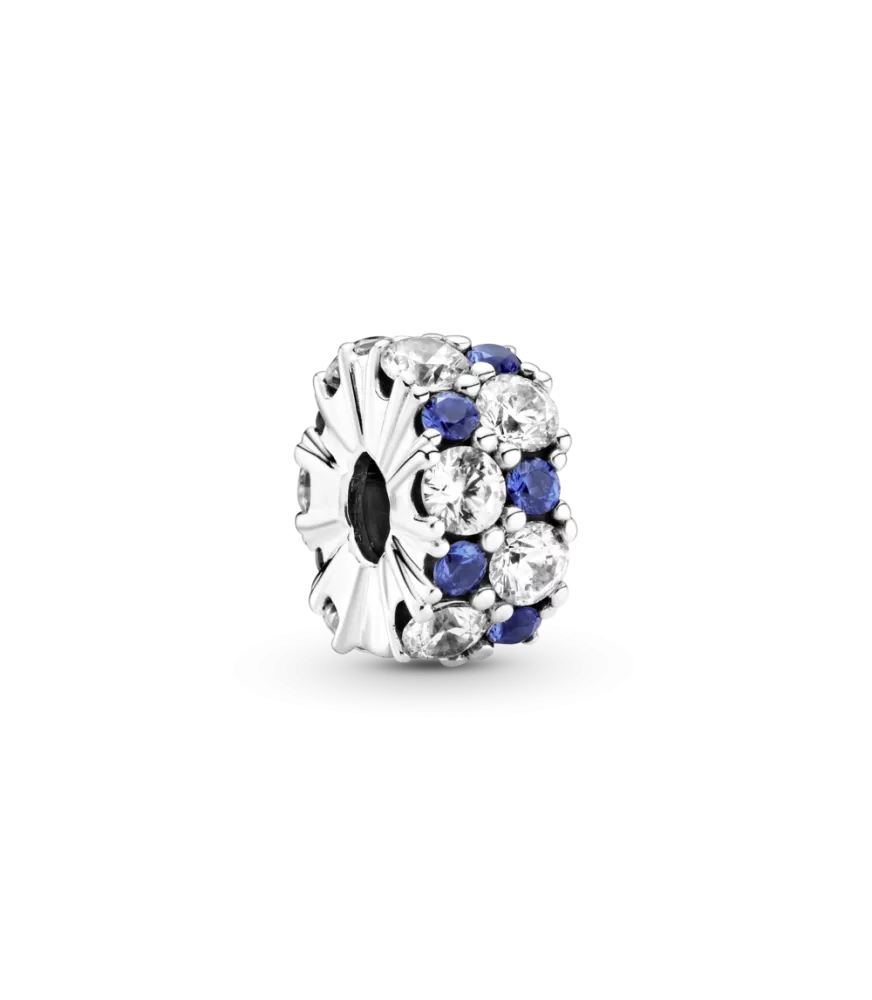 Clip en plata de ley Brillos Azules y Transparentes