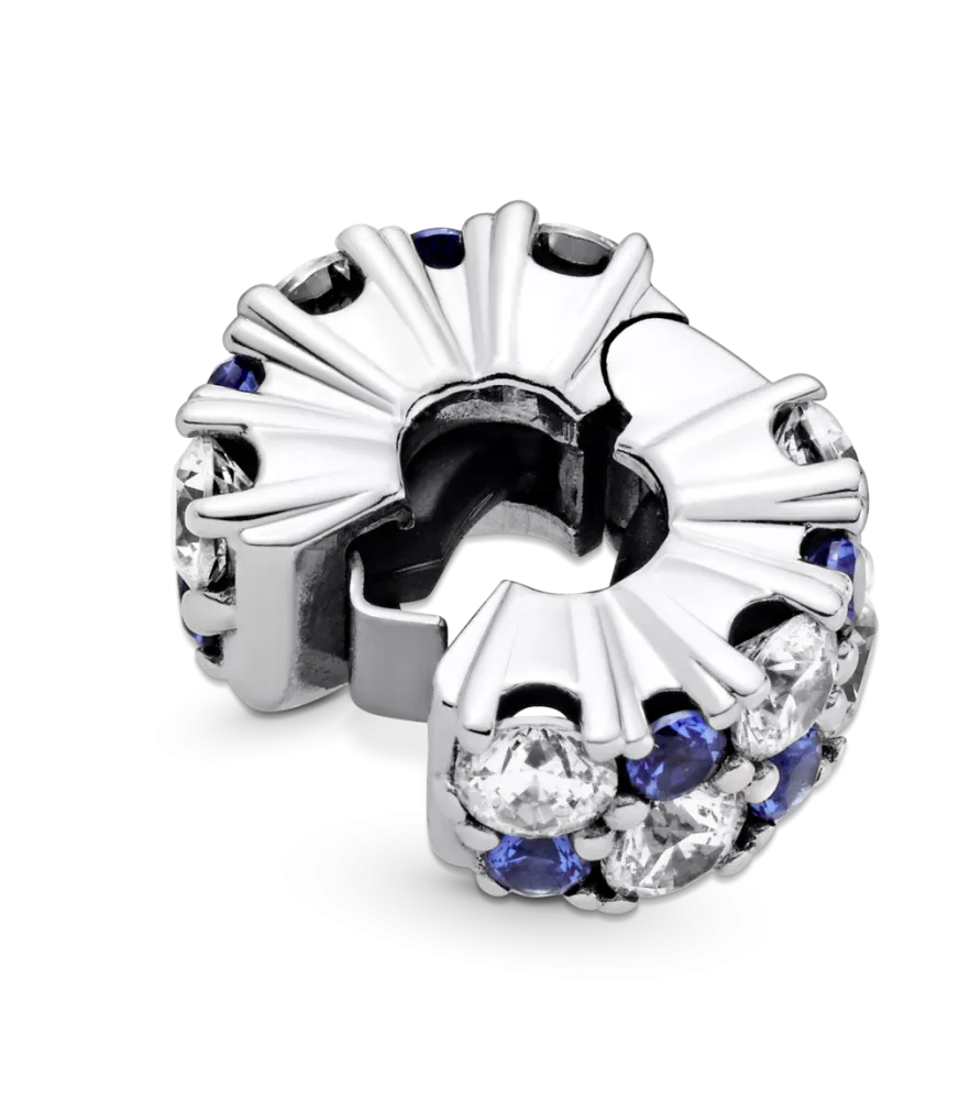 Clip en plata de ley Brillos Azules y Transparentes