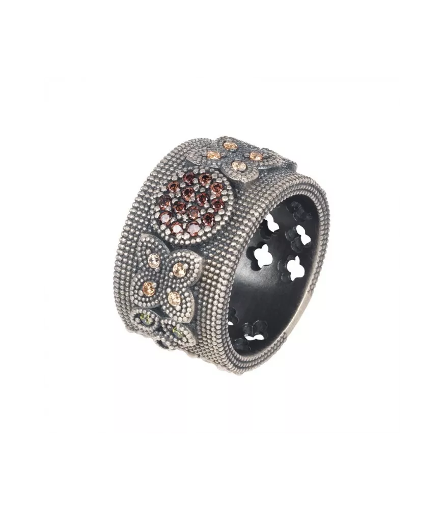 Anillo Sunfield en plata con circonitas de colores.