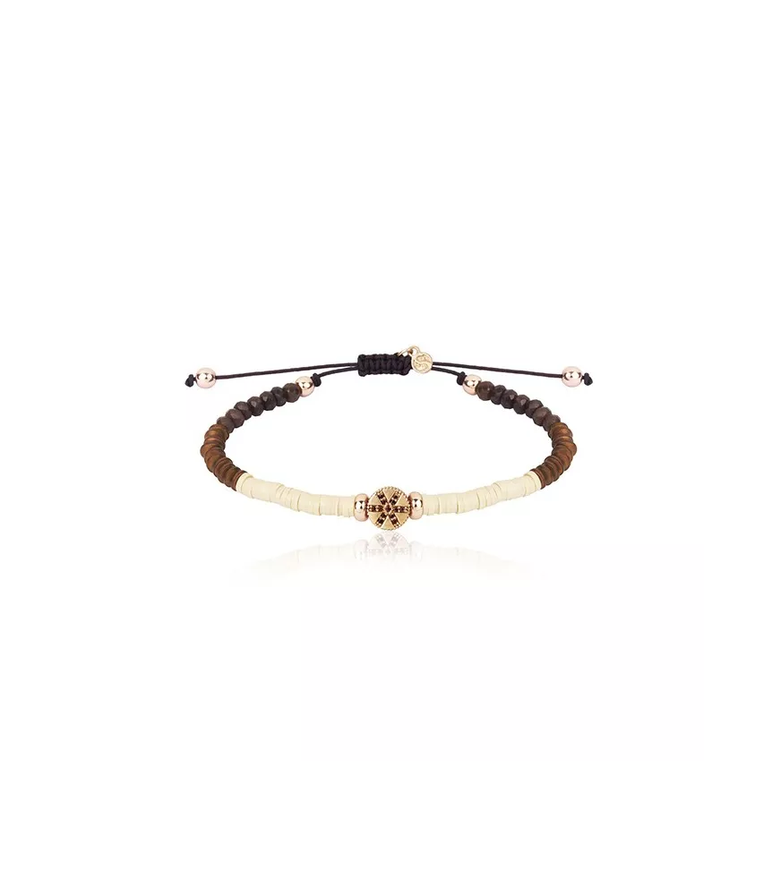 Pulsera en plata con baño oro rosa con piedras de colores.