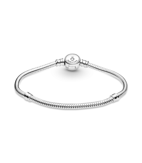 Pulsera Moments en plata de ley Cadena de Serpiente Cierre Disco Azul Brillante