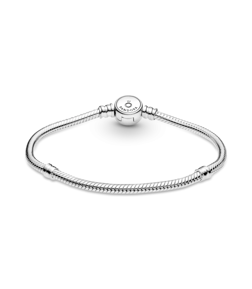 Pulsera Moments en plata de ley Cadena de Serpiente Cierre Disco Azul Brillante