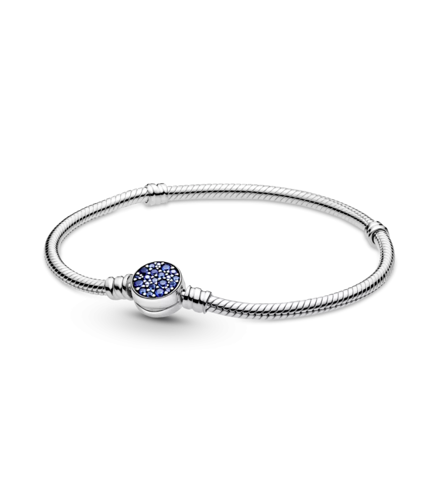 Pulsera Moments en plata de ley Cadena de Serpiente Cierre Disco Azul Brillante