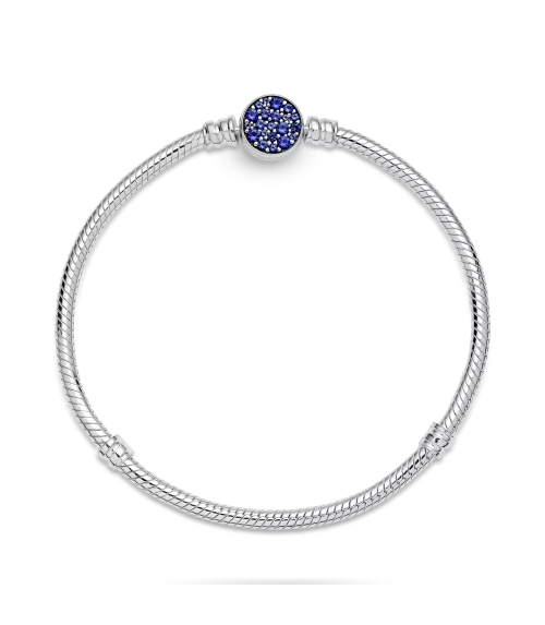 Pulsera Moments en plata de ley Cadena de Serpiente Cierre Disco Azul Brillante