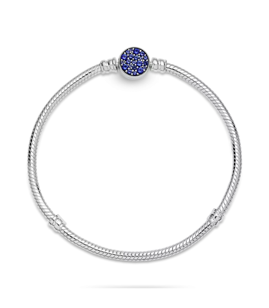 Pulsera Moments en plata de ley Cadena de Serpiente Cierre Disco Azul Brillante