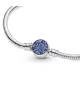 Pulsera Moments en plata de ley Cadena de Serpiente Cierre Disco Azul Brillante