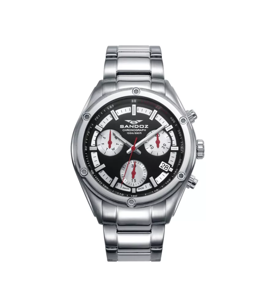 Cuarzo Suizo hombre, 3 agujas ,calendario y cronógrafo.
