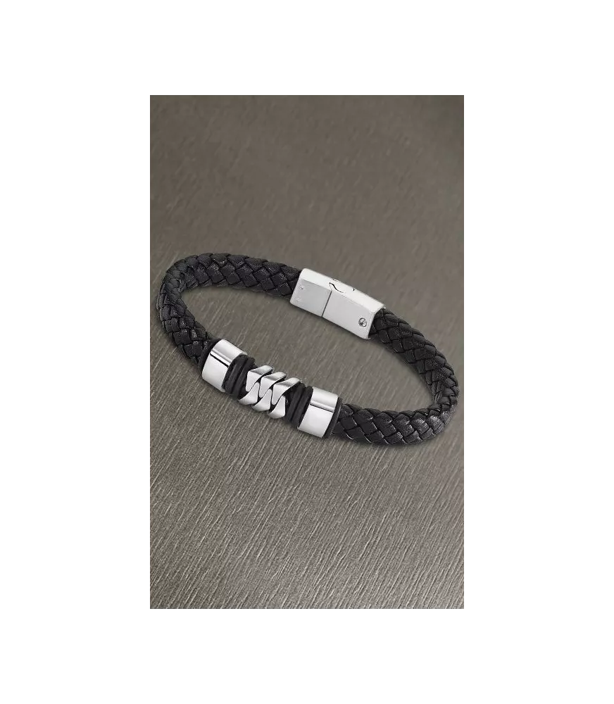 Pulsera Lotus Style Hombre en acero y cuero.