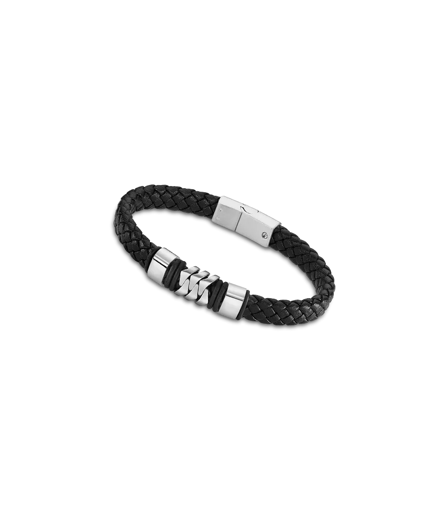 Pulsera Lotus Style Hombre en acero y cuero.