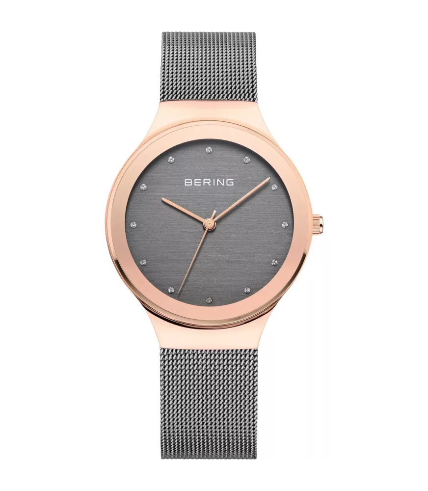 Reloj Bering mujer 12934-369 con brazalete de malla milanesa en gris.