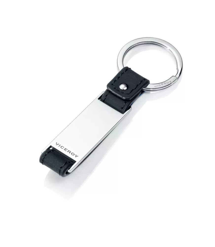 Llavero Viceroy hombre en acero y cuero negro. 