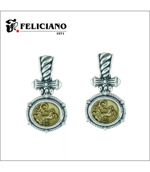 Pendientes largos en plata de primera ley con moneda de bronce.