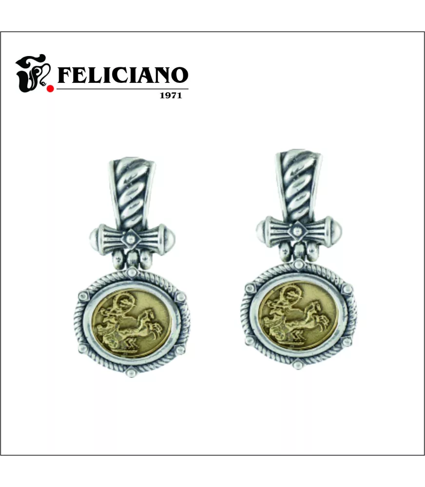 Pendientes largos en plata de primera ley con moneda de bronce.