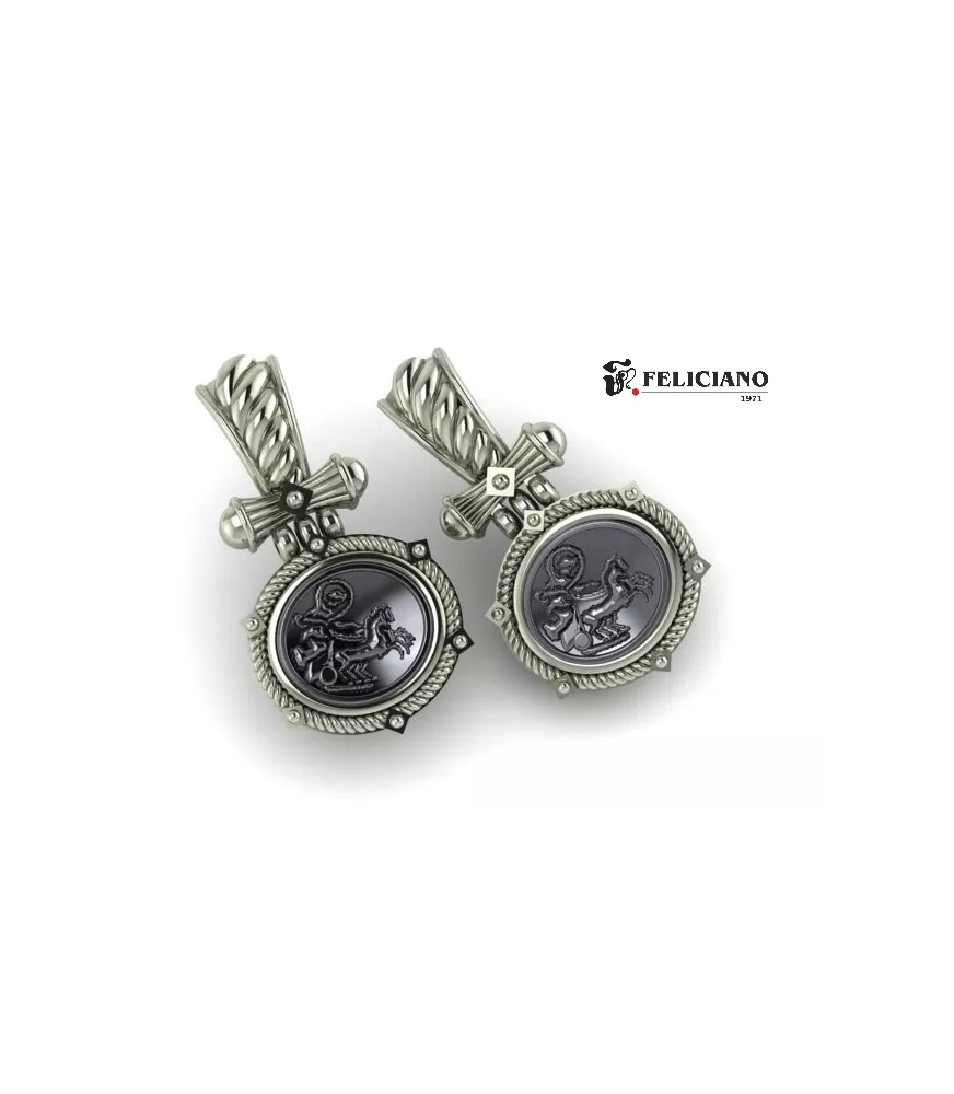 Pendientes largos en plata de primera ley con moneda de bronce.