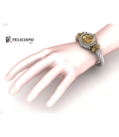 Brazalete en plata de primera ley con moneda de bronce.