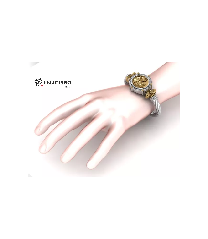 Brazalete en plata de primera ley con moneda de bronce.